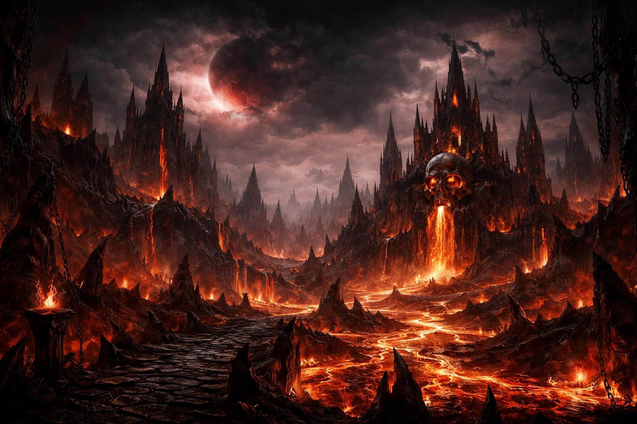 Omnæs Dæmones — depcition of Hell and the surrounding landscape